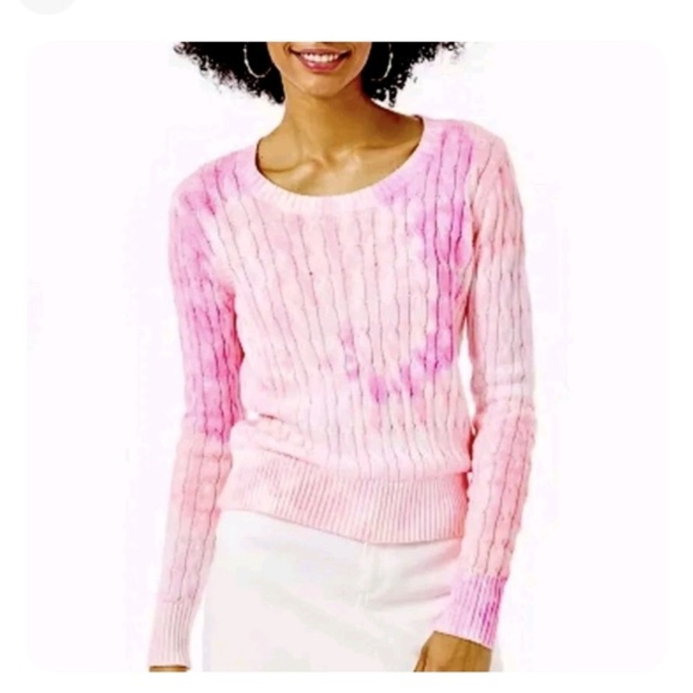Lilly Pulitzer Skylla Sweater Womens Pelican Pink Soft Cable Knit Tie Dye XL